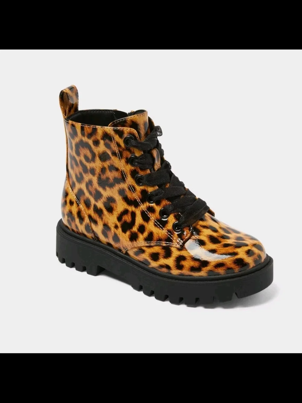 art class Leopard Print Lace-Up Kids Boots - Kayden Black Sole